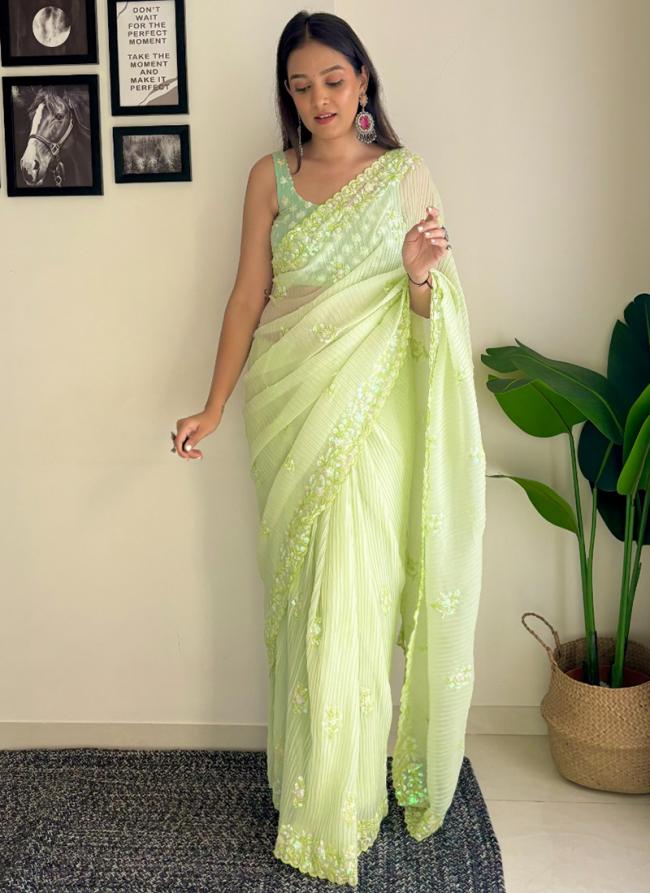 Faux Georgette Pista Green Party Wear Sequence Work Saree